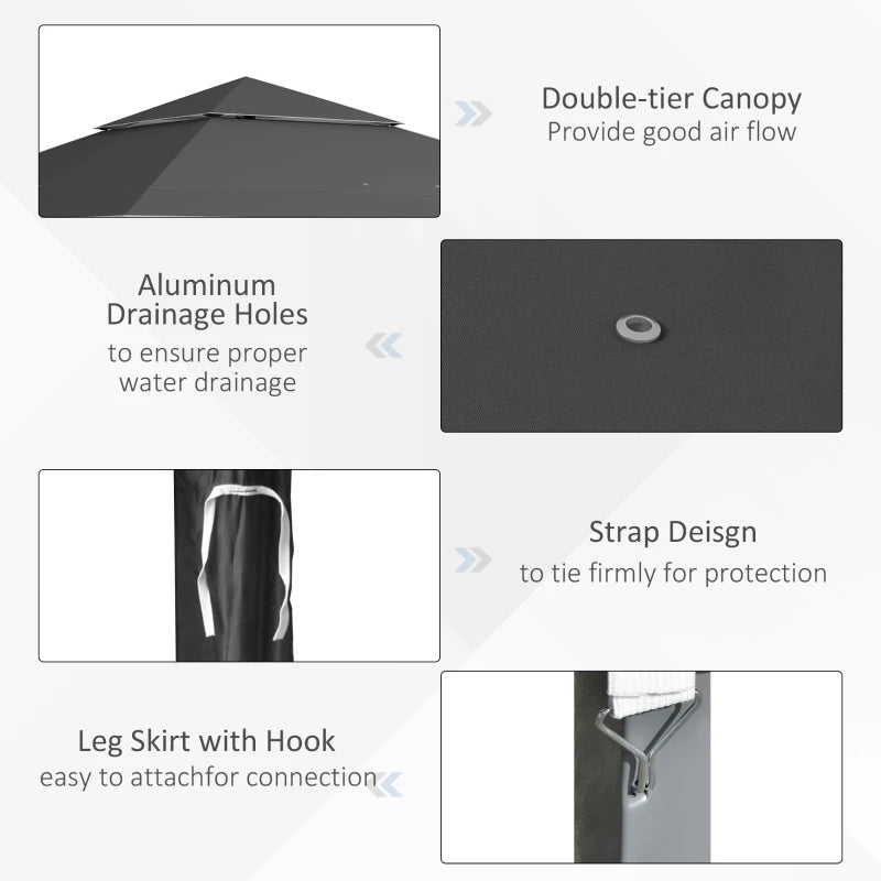 Dark Grey 4x4m Double Roof Pop-up Gazebo Canopy Tent with UV Protection