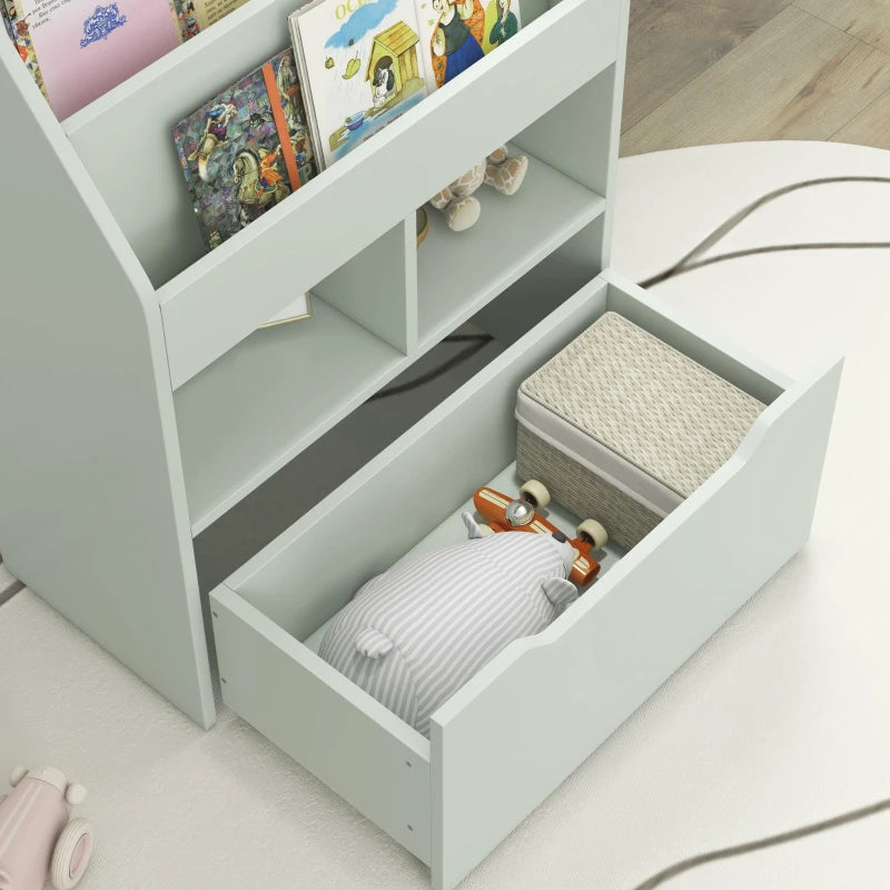Kids Bookshelf & Toy Organizer with Storage Drawer on Wheels - Green, Perfect for Playroom & Nursery