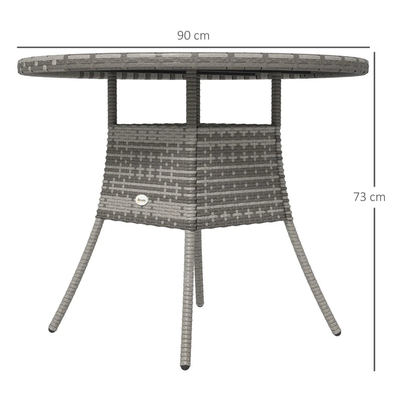 90cm Grey Wood-Effect Rattan Table for Four