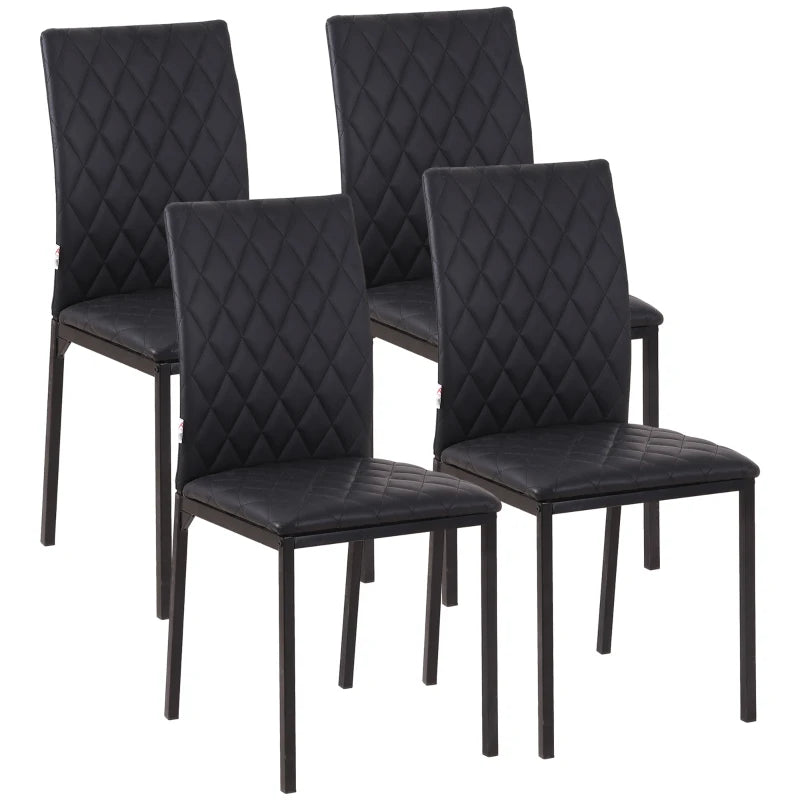 Set of 4 Modern Black Dining Chairs - Upholstered Faux Leather Accent Chairs with Metal Legs for Kitchen