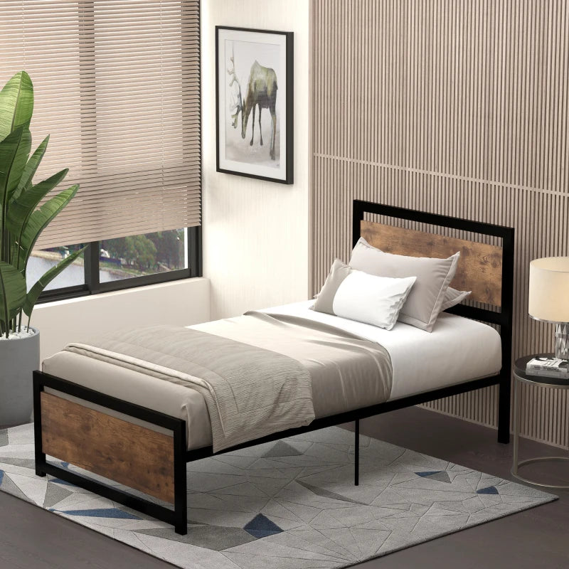 Single Size Metal Bed Frame with Headboard & Footboard - Sturdy Slat Support, Underbed Storage, Ideal Bedroom Furniture for Adults