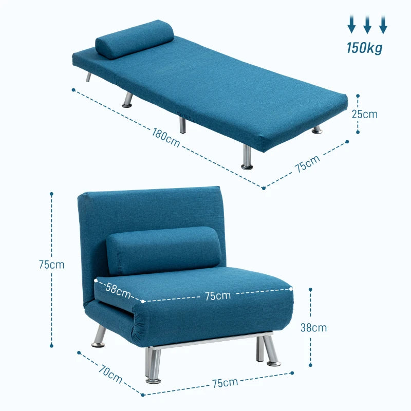 Linen-Look Blue Sleeper Chair for Compact Living Spaces and Guest Accommodation
