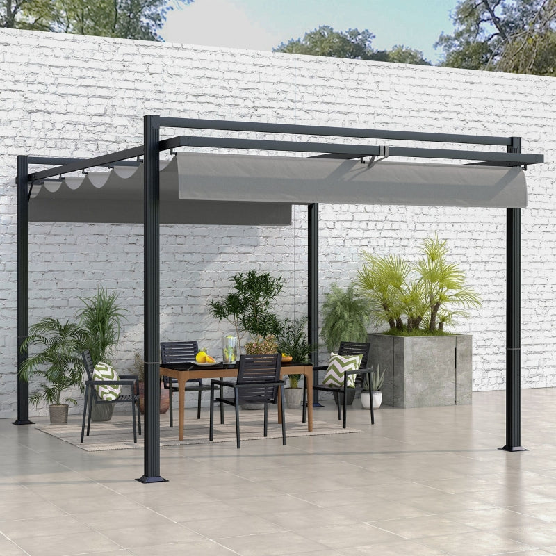 Dark Grey 3x4m Retractable Pergola Shelter for Grill, Patio, Deck