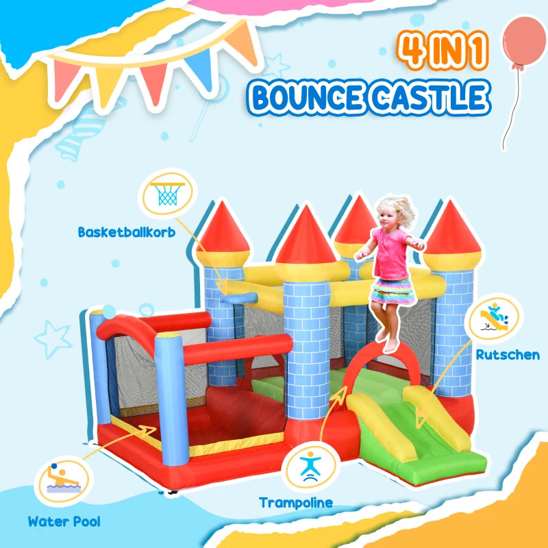 Inflatable Bounce Castle with Slide and Pool for Kids Ages 3-10 Fun Outdoor Activity