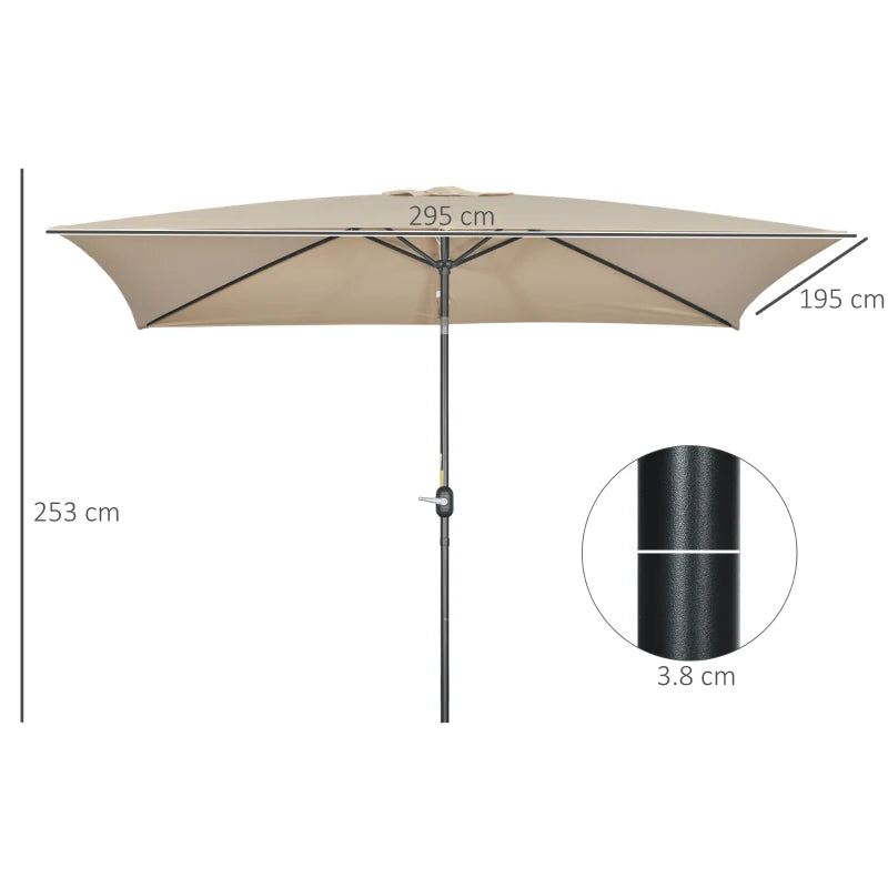 Rectangular Khaki Garden Parasol Umbrella with Tilt and Crank