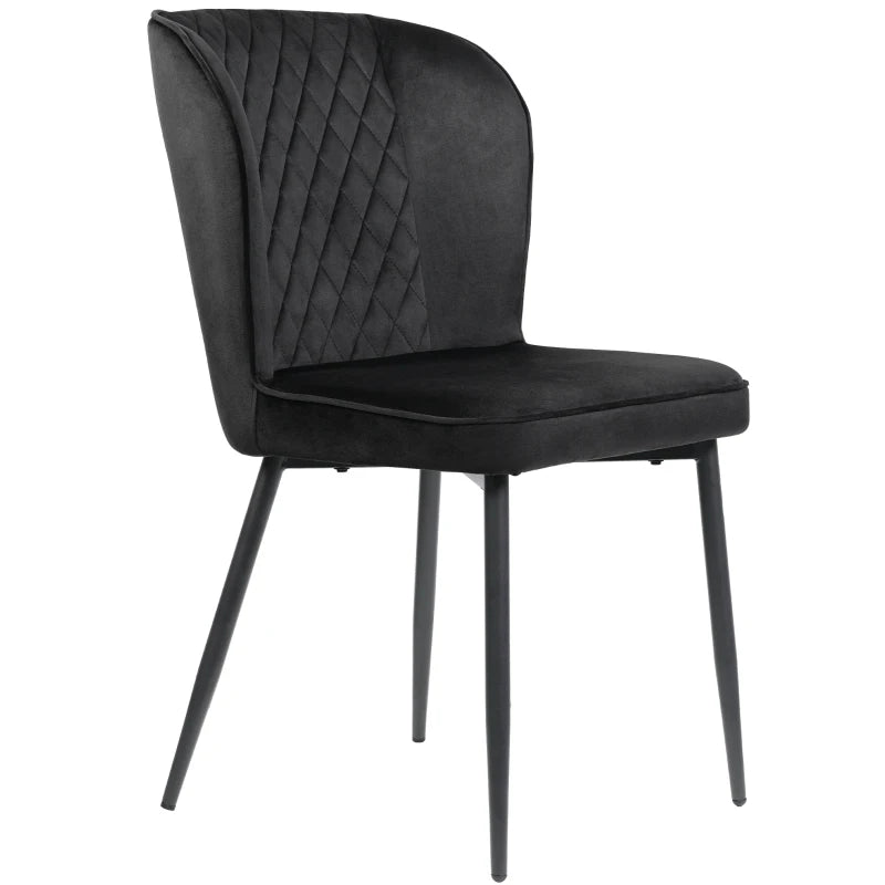 Set of 2 Velvet Black Dining Chairs with Metal Legs, Wing Back Upholstered Accent Chairs for Dining Room, 47x43x86 cm