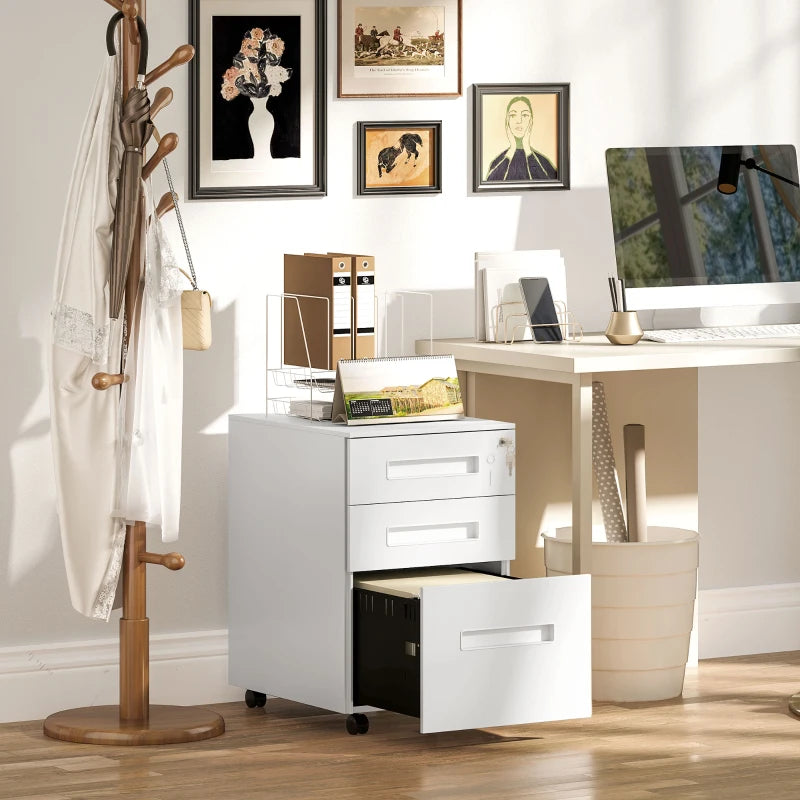 Vinsetto White Three-Drawer Steel Filing Cabinet - Modern Office Storage Solution for Organizing Documents and Files