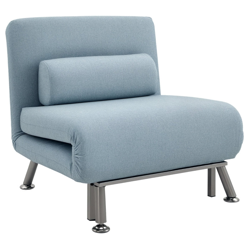 3-in-1 Convertible Linen Chair Bed with Adjustable Backrest and Pillow for Living Room or Bedroom in Sky Blue