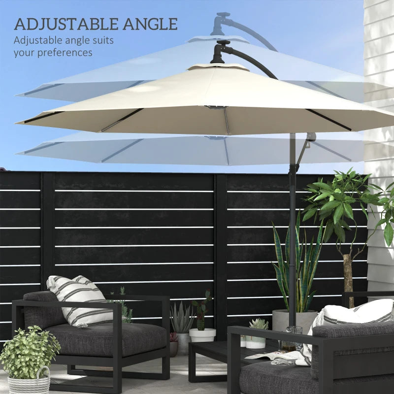 Beige 3m Solar LED Cantilever Parasol