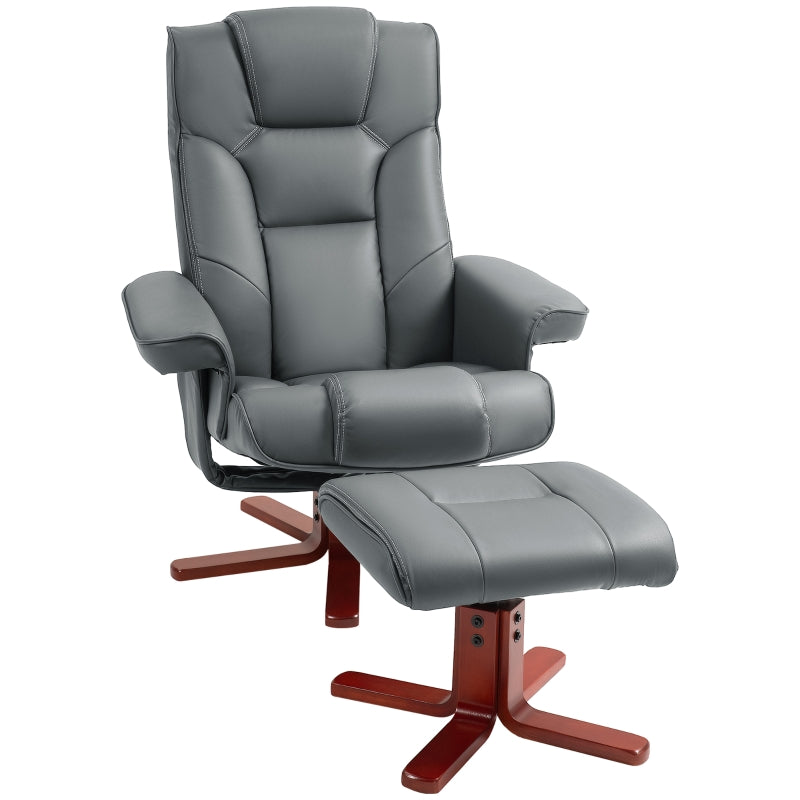 Grey Faux Leather Manual Recliner and Footstool Set for Ultimate Comfort and Relaxation