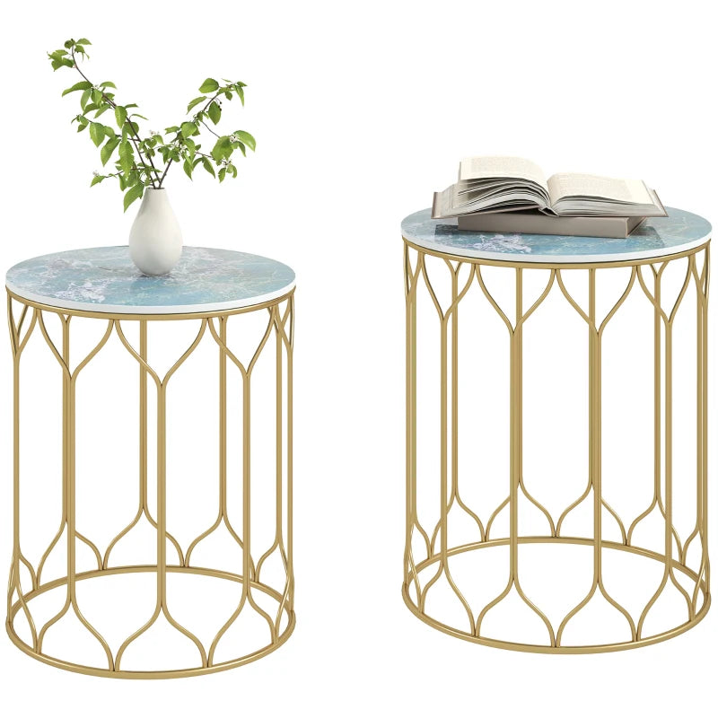 Multicoloured Ceramic Tile Top Nesting Side Table - Set of 2 - End Tables with Metal Frame