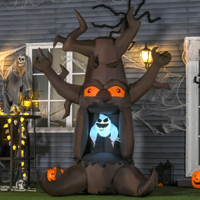8FT Halloween Inflatable Tree with Floating Ghost & LEDs - Scary Outdoor Indoor Yard Garden Party Decoration