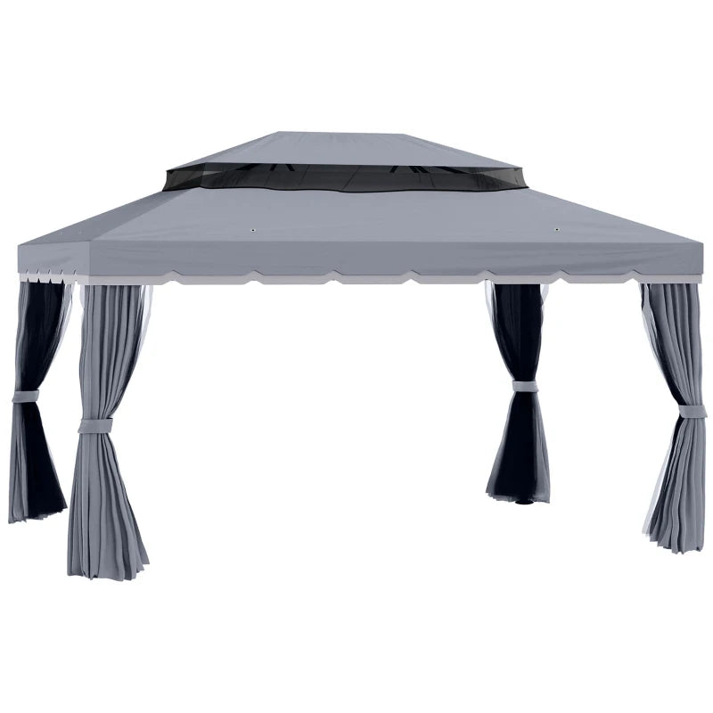 3 x 4m Dark Grey Aluminium Garden Gazebo - Marquee Canopy Shelter Pavilion Tent with Nets and Curtains for Outdoor Parties
