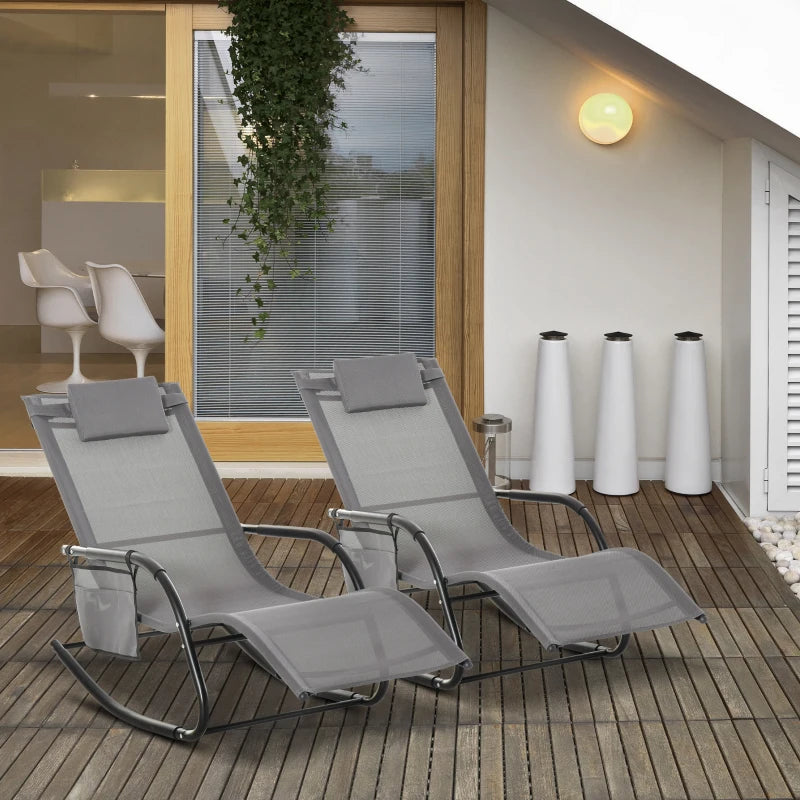 Grey Outdoor Rocking Chair Set with Mesh Fabric and Storage Bag