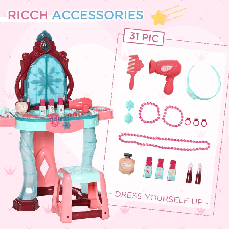 31 Piece Kids Dressing Playset with Magical Princess Mirror Light and Sound in Pink and Blue