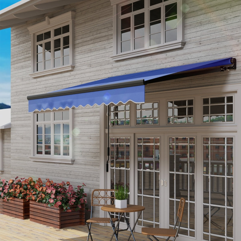 2.5 x 2m Blue Electric Awning with LED Light & Remote Controller - Aluminium Frame DIY Retractable UV50+ Sun Shade Canopy for Garden, Patio, Deck, Door, Window