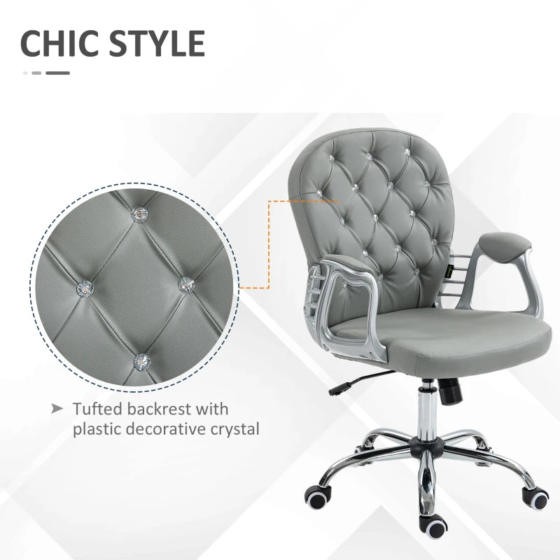 Vinsetto Ergonomic Office Chair - 360° Swivel, PU Diamante Padded Base, 5 Castor Wheels, Grey - Perfect for Home & Work