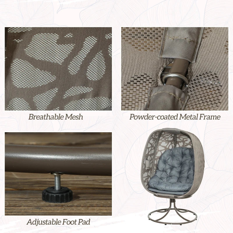 Swivel Egg Chair with Cushions - Foldable Metal Frame Lounge Chair for Indoor Outdoor Use - Grey - Perfect for Balcony, Patio, and Living Room