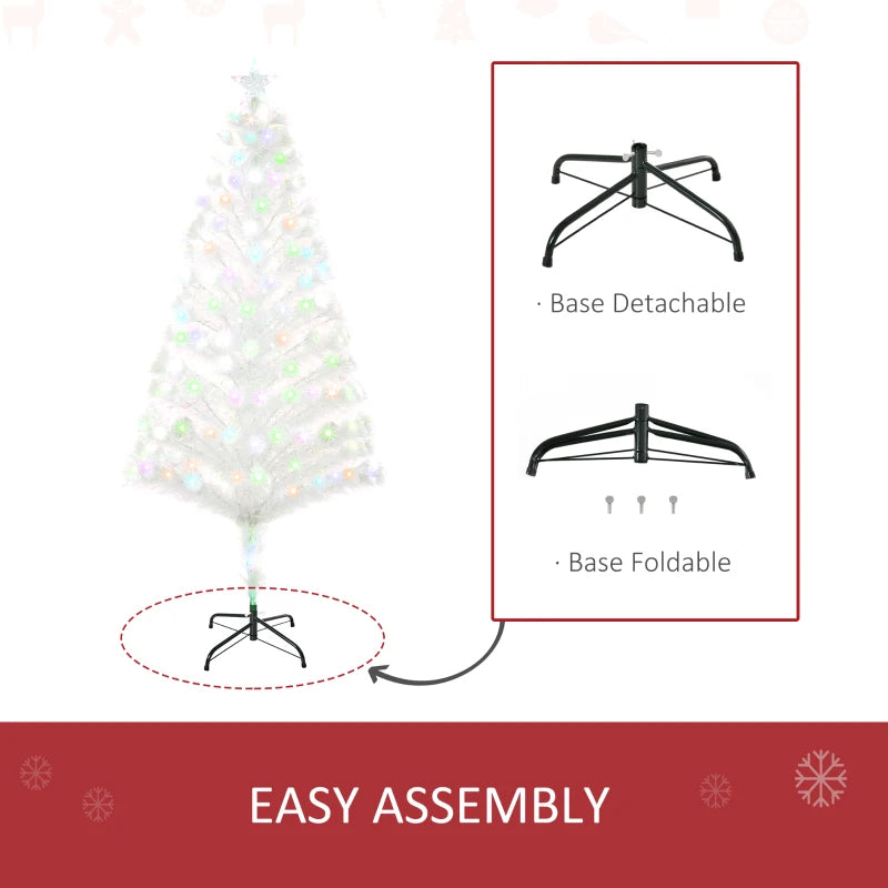 5ft Prelit Artificial Christmas Tree with Fiber Optic LED Lights - White Holiday Home Xmas Decoration