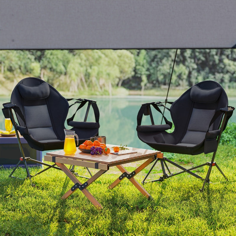 Adjustable Black Hammock Camping Chair Set of 2 - Portable Swinging Camp Chairs with Cup Holder, Headrest, Padded Seat & Carry Bag for Travel, Fishing & Hiking