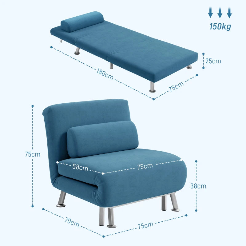 Velvet-Feel Sleeper Chair in Blue - Stylish and Comfortable Multi-Functional Seating Solution