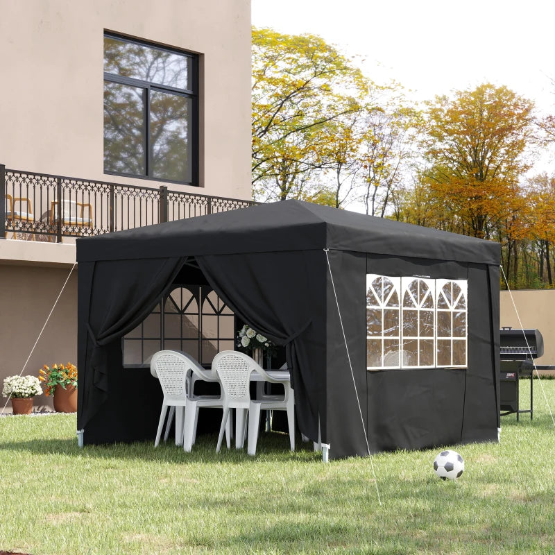 Black 3x3m Pop Up Garden Gazebo with Sidewalls and Windows