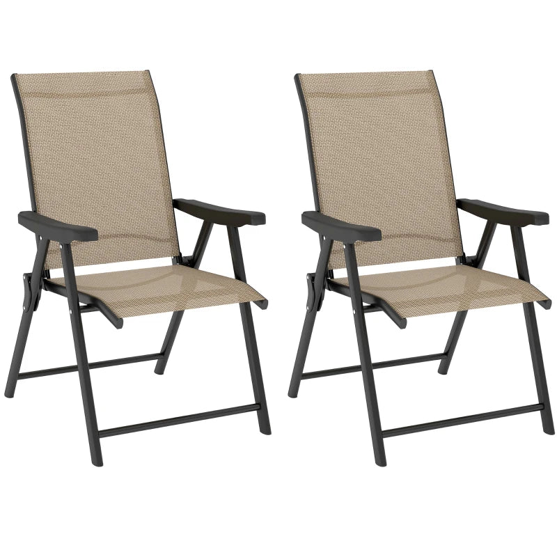 Set of Two Brown and Black Folding Outdoor Chairs - Compact Size for Easy Storage