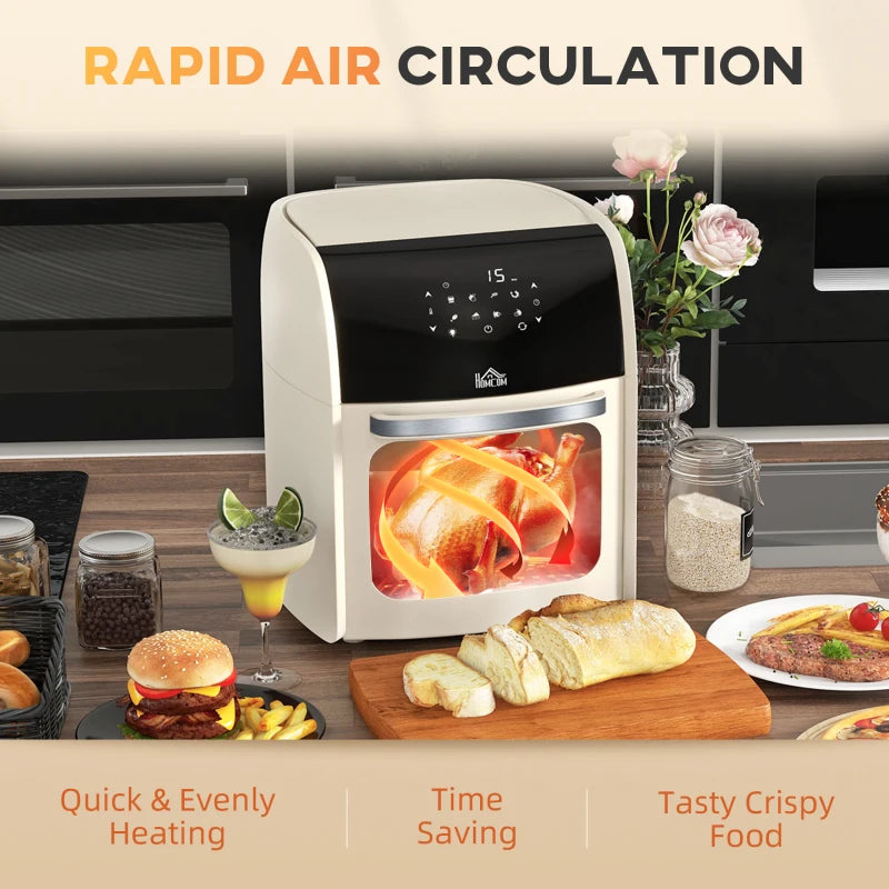 Digital Air Fryer Oven 12L - 8 Preset Modes, 1800W Rapid Air Circulation, Memory Function, Cream Color