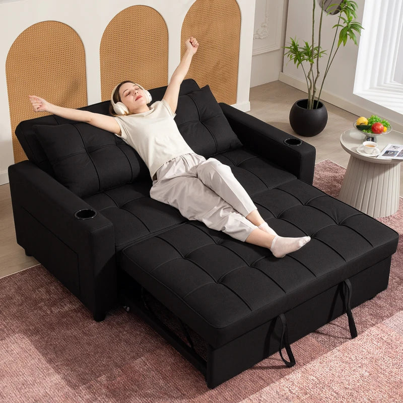 Stylish Black Two-Seater Pull-Out Sofa Bed for Compact Living Spaces