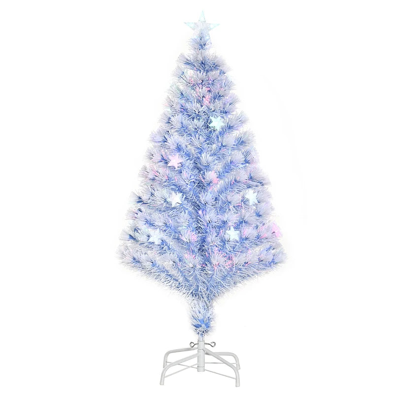 4FT Pre-Lit Artificial Fibre Optic Christmas Tree with LED Lights - Easy Storage Seasonal Decoration in White & Blue