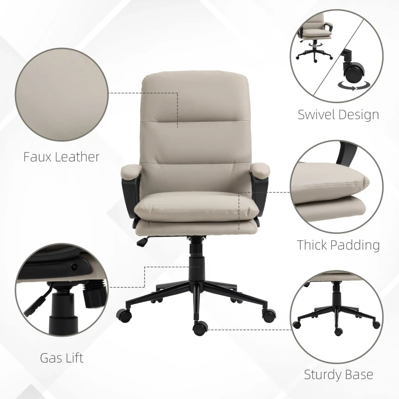 Vinsetto Ergonomic PU Leather Office Chair Adjustable Height Swivel Rolling Wheels for Home and Office Light Grey