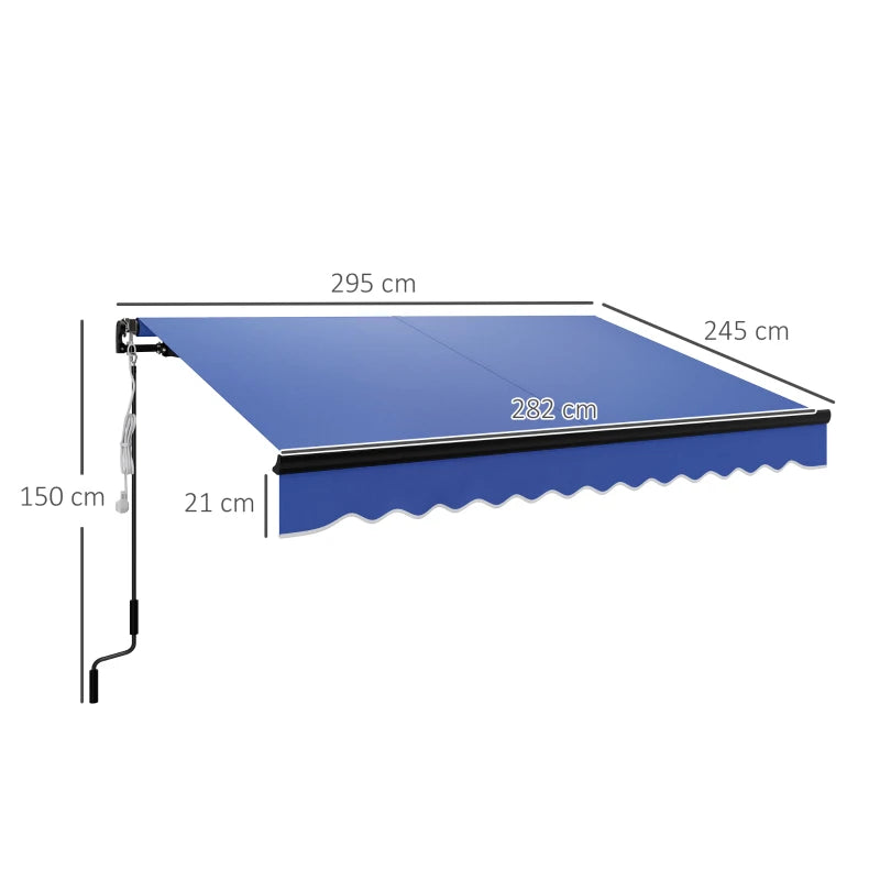 3 x 2.5m Blue Electric Awning with LED Light & Remote Controller - Aluminium Frame DIY Retractable UV50+ Sun Shade Canopy for Garden, Patio, Deck, Door, Window