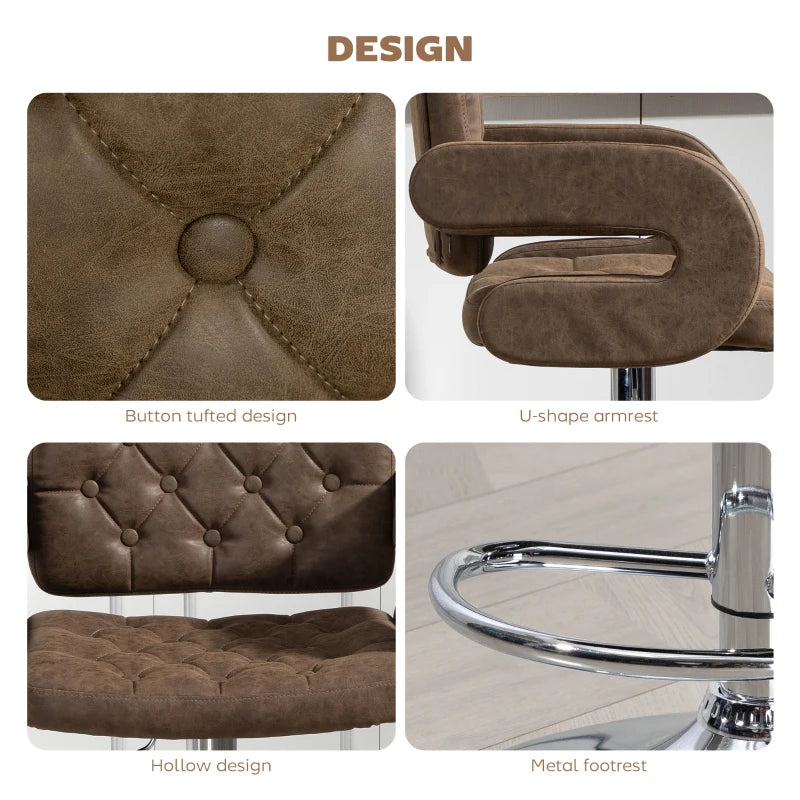 PU Leather Swivel Bar Stool - Height Adjustable, Backrest, Armrests & Footrest - Stylish Coffee Color for Home & Bar