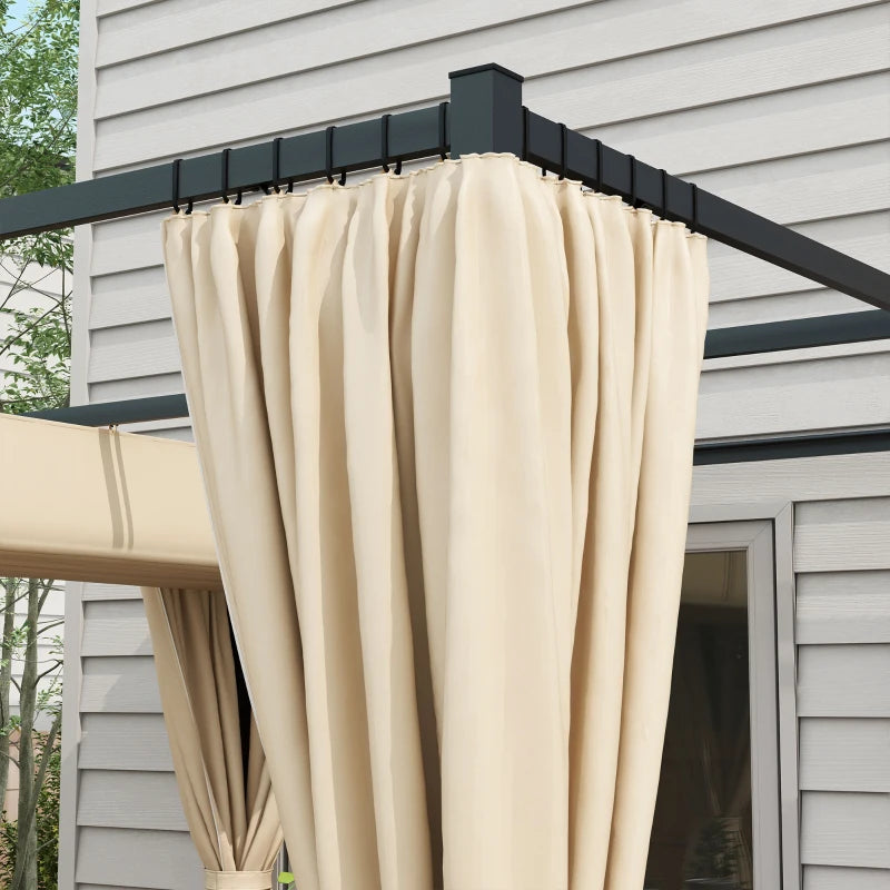 Beige Retractable Garden Pergola with Curtains - 3x3m