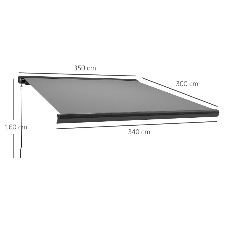 Grey 3.5m x 3m Electric Awning with Remote Controller - Aluminium Frame DIY Retractable Awning, UV50+ Sun Shade Canopy