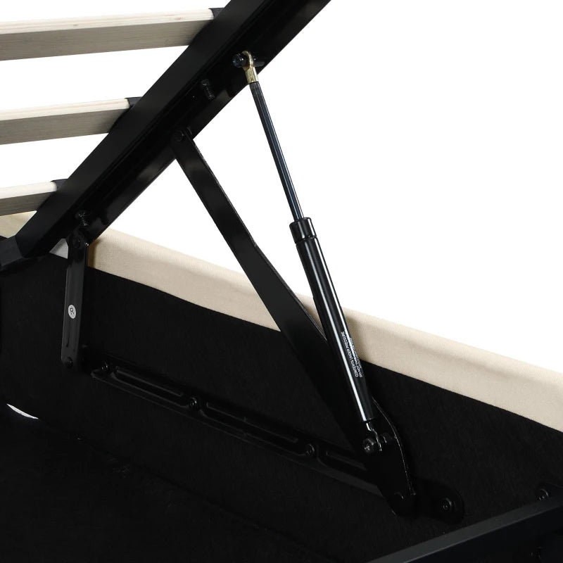 Double Upholstered Bed with LED Headboard & USB Ports - Hydraulic Storage Bed, Beige, 207x136x105 cm - Modern Charging Station