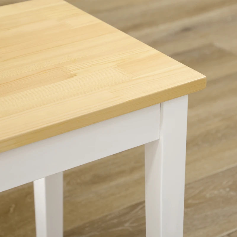 Farmhouse Dining Table and Bench Set - Wooden Frame Kitchen Furniture for Living Room, Natural & White Finish