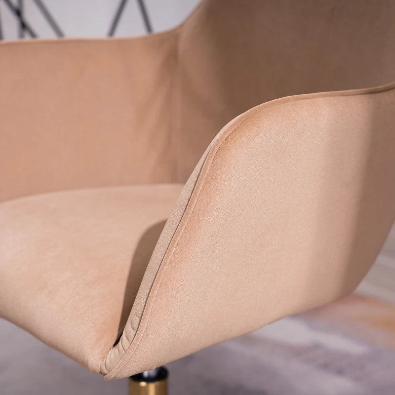Velvet Adjustable Height Swivel Office Chair with Gold Legs and Ergonomic Backrest, Coffee Colour, 58x58x86 cm