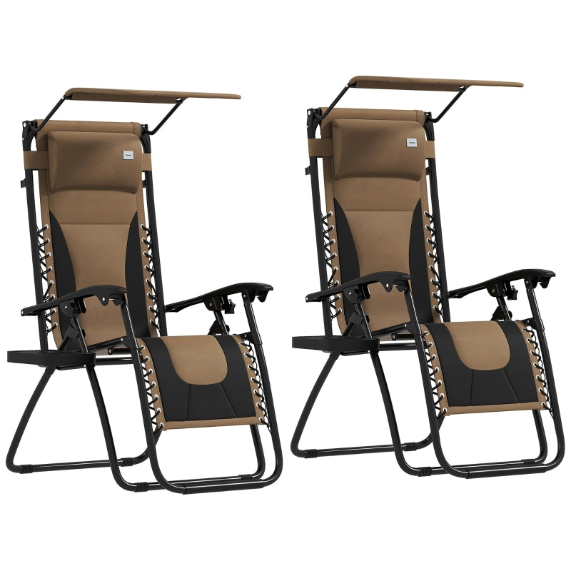 Zero Gravity Lounger Chair Set of 2 - Folding Reclining Patio Chairs with Shade Cover, Cup Holder, Soft Cushion and Headrest - Ideal for Poolside, Camping, and Coffee - Grey