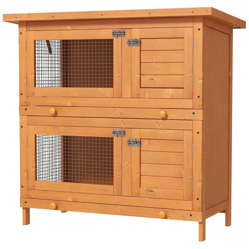 Double Tier Wooden Rabbit Hutch - Large 2-Tier Home for Rabbits & Guinea Pigs - Pet Lovers Choice, Natural Design