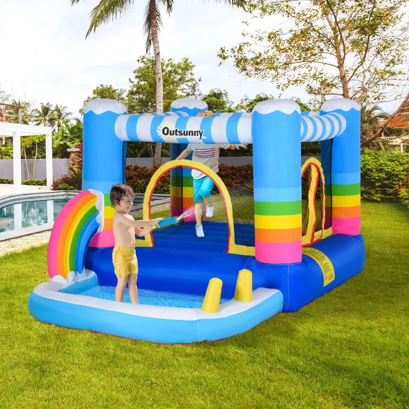 Kids Inflatable Bounce Castle with Trampoline Pool and Climbing Wall 28m x 17m x 155m with Inflator and Carry Bag