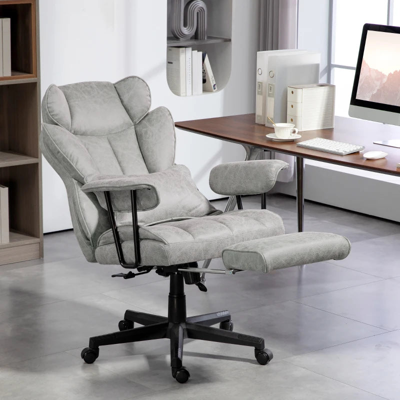 Ergonomic Executive Office Chair with Foot Rest, Lumbar Support, Reclining Feature & Wide Seat - Stylish Grey Design