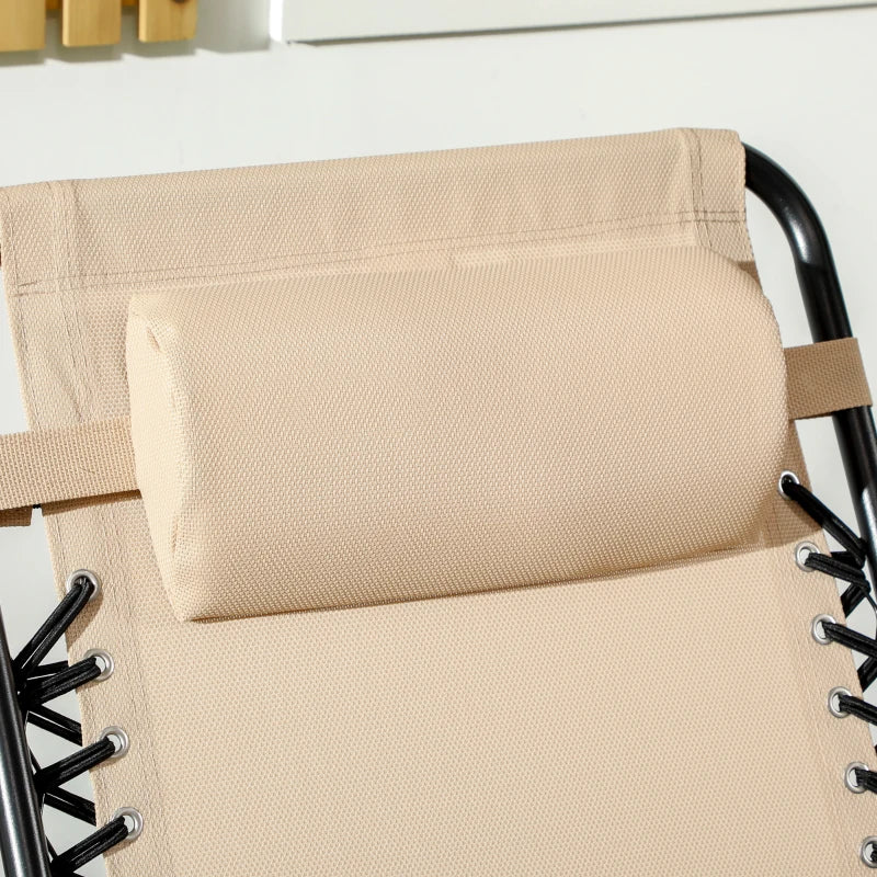 Beige Folding Rocking Zero Gravity Chair with Headrest