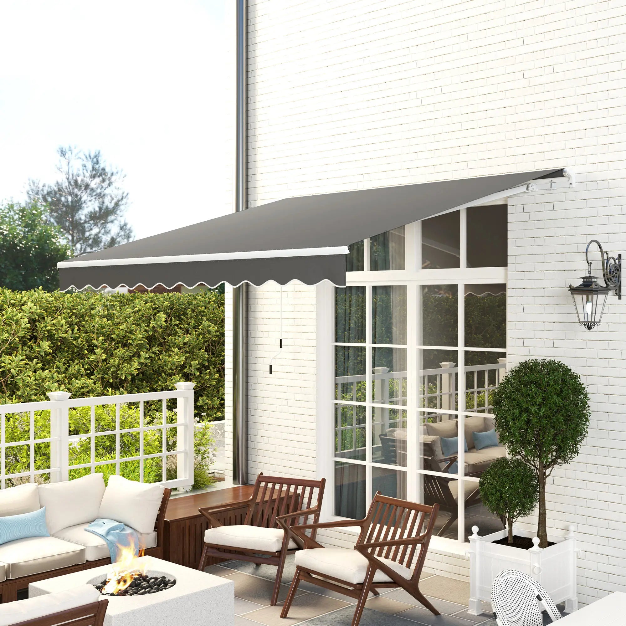 3m x 2.5m Garden Patio Manual Awning, Retractable Canopy Sun Shade Shelter with Fittings and Crank Handle, Dark Grey