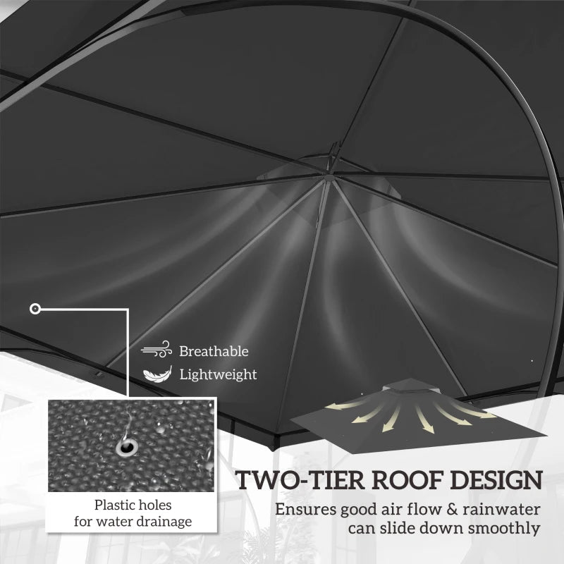 3mx3m Black Replacement Gazebo Canopy - Double Tier Roof Top for Garden, Patio, Outdoor Use (Top Only)