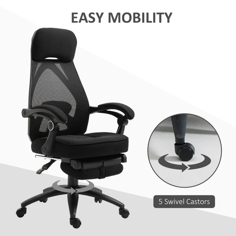 Vinsetto High Back Office Chair with Footrest - Adjustable Swivel Desk Chair with Headrest for Home Office - Black