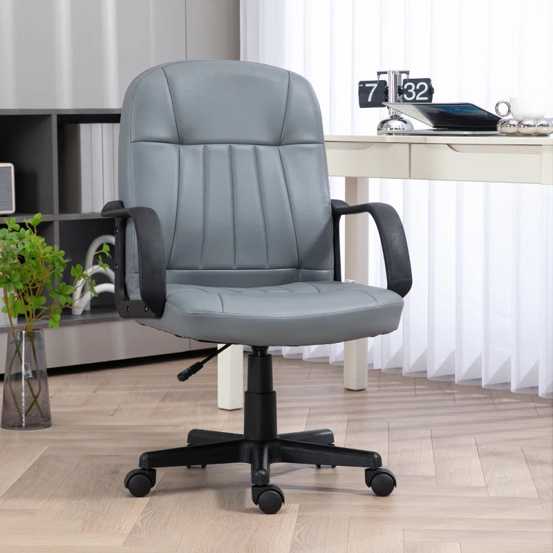 Ergonomic Grey PU Leather Office Chair - Adjustable Height, Swivel Wheels for Home Office & Study Comfort