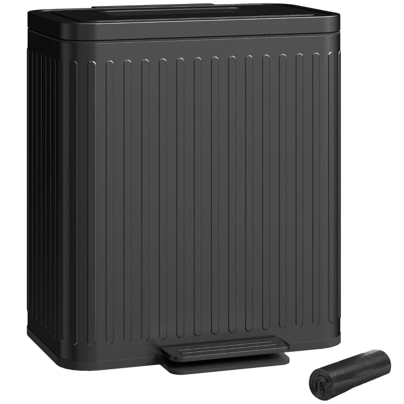 40L Dual Compartment Rubbish Bin with Soft-Close Lid - Stylish Black Trash Can for Kitchen & Home Organization