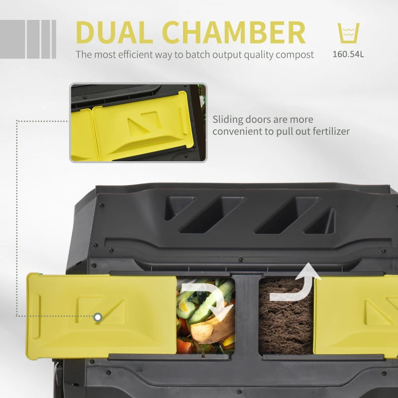 Yellow Dual Chamber 160L Rotating Compost Bin for Garden