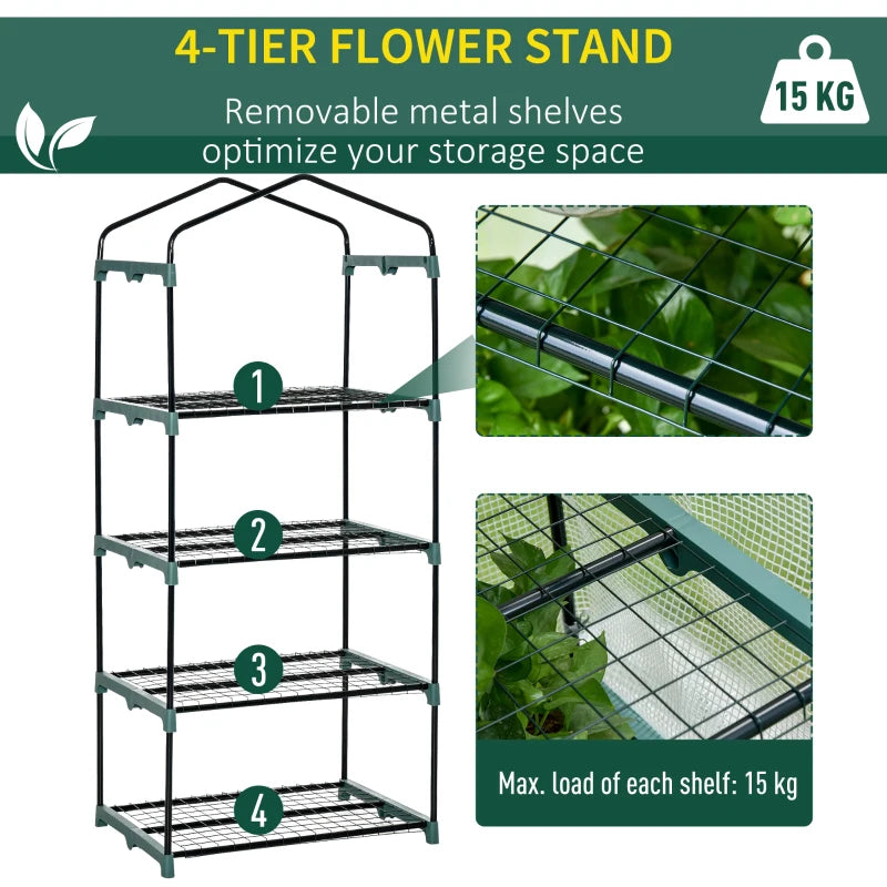 Compact Green 4-Tier Portable Plant Grow Shed 160x70x50cm
